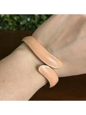 Vintage Trifari Pink Enamel Hinged Bangle Bracelet Sculptural Statement